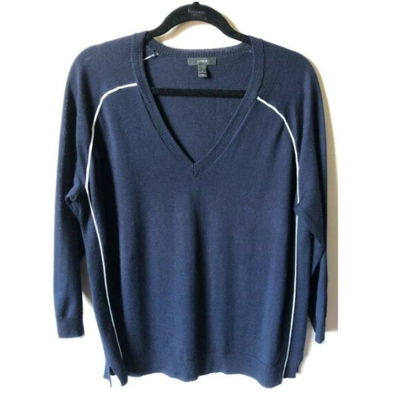 J Crew Merino Wool Sweater Womens Large Blue V Neck Lightweight Relaxed Fit - Picture 4 of 9